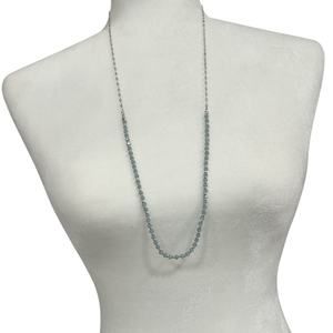 Silver and blue bead long necklace